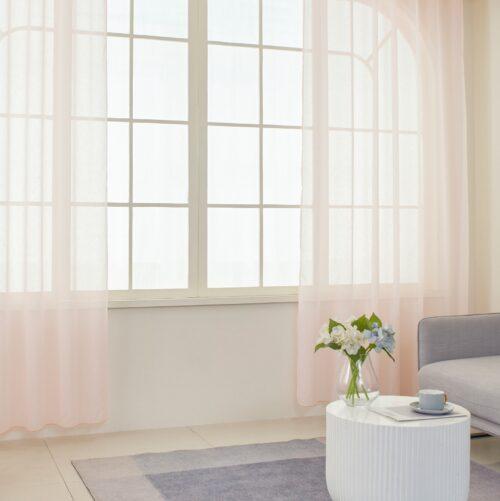 Vitrage roze met plooiband 200 x 260 cm