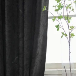 VICTORIA zwart in-between gordijn met plooiband kant en klaar afgewerkt katoen motief