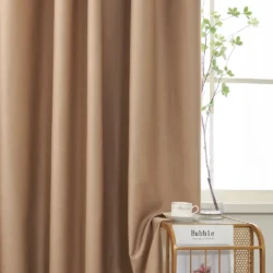 Lemoni Licht taupe semi-verduisterend gordijn hangend links detail