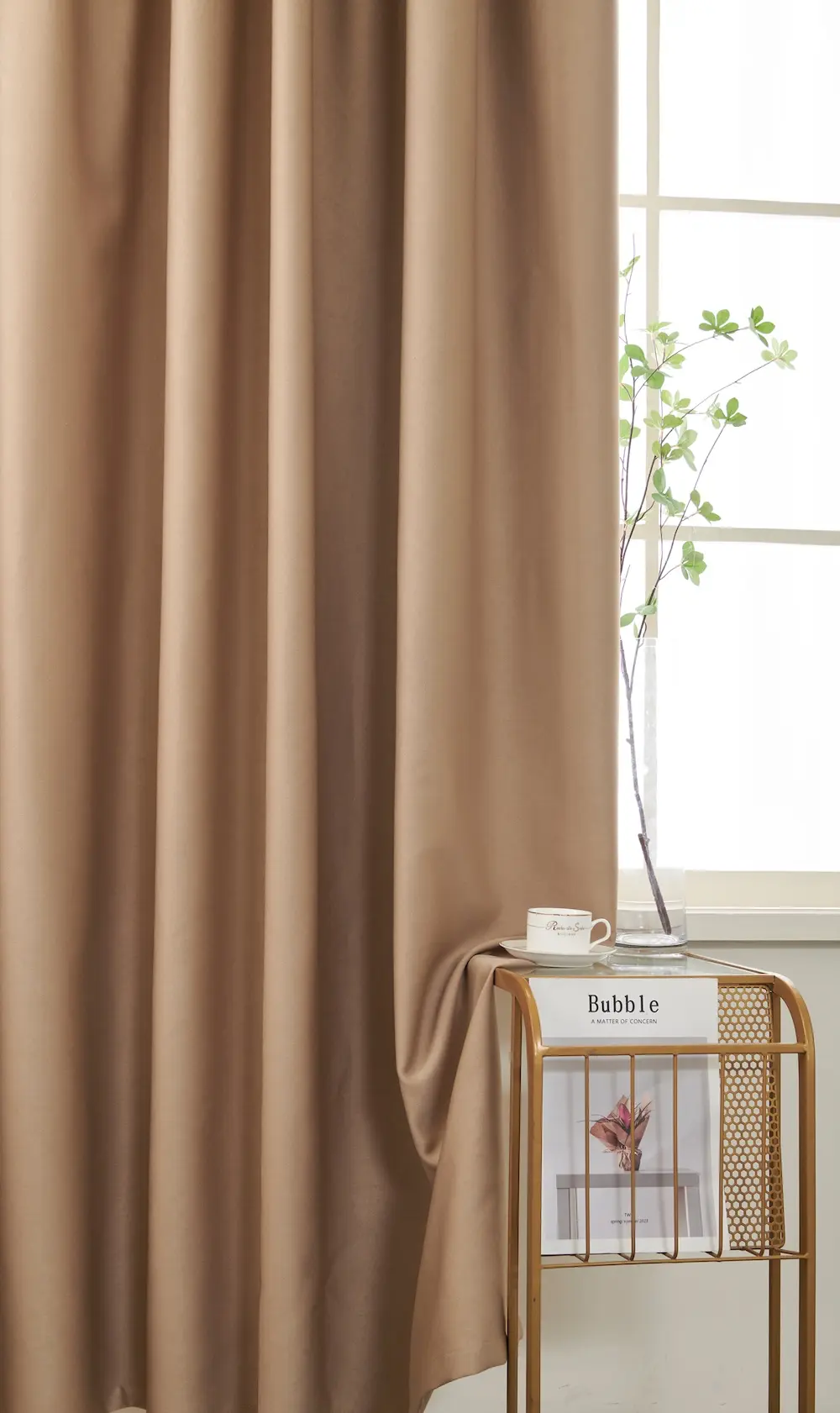 Lemoni Licht taupe semi-verduisterend gordijn hangend links detail