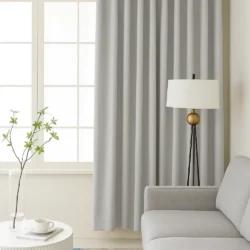 Lemoni Licht grijs semi verduisterend kant en klaar gordijn met ringen hangend woonkamer