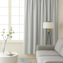 Lemoni Licht grijs semi verduisterend kant en klaar gordijn met plooiband hangend woonkamer