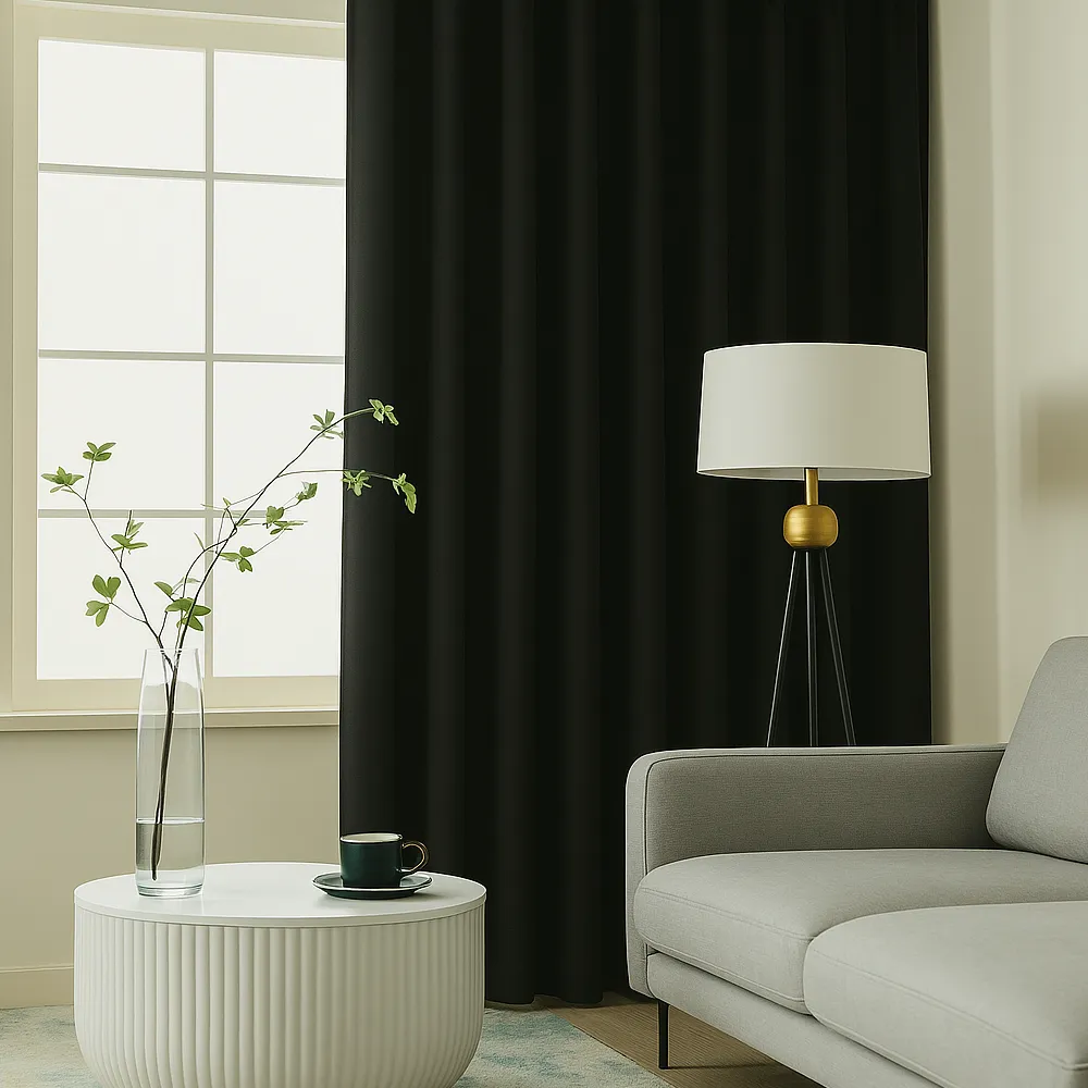 Ruben zwart verduisterend gordijn met ringen - Hangend in woonkamer