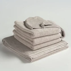 Uno set handdoeken met handdoeken, badlaken en haarhanddoek beige