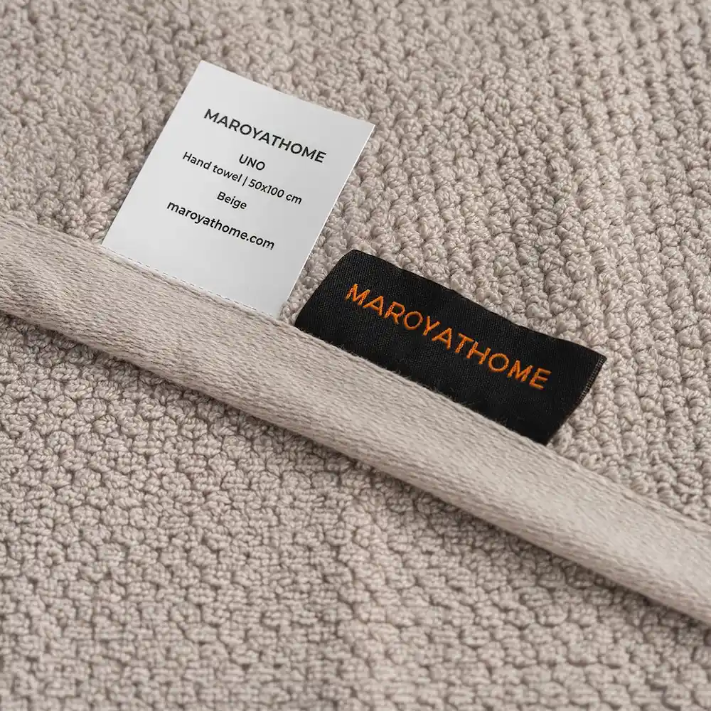 Maroyathome Uno handdoeken beige 100% katoen en gecertifieerd met GOTS en FAIRTRADE