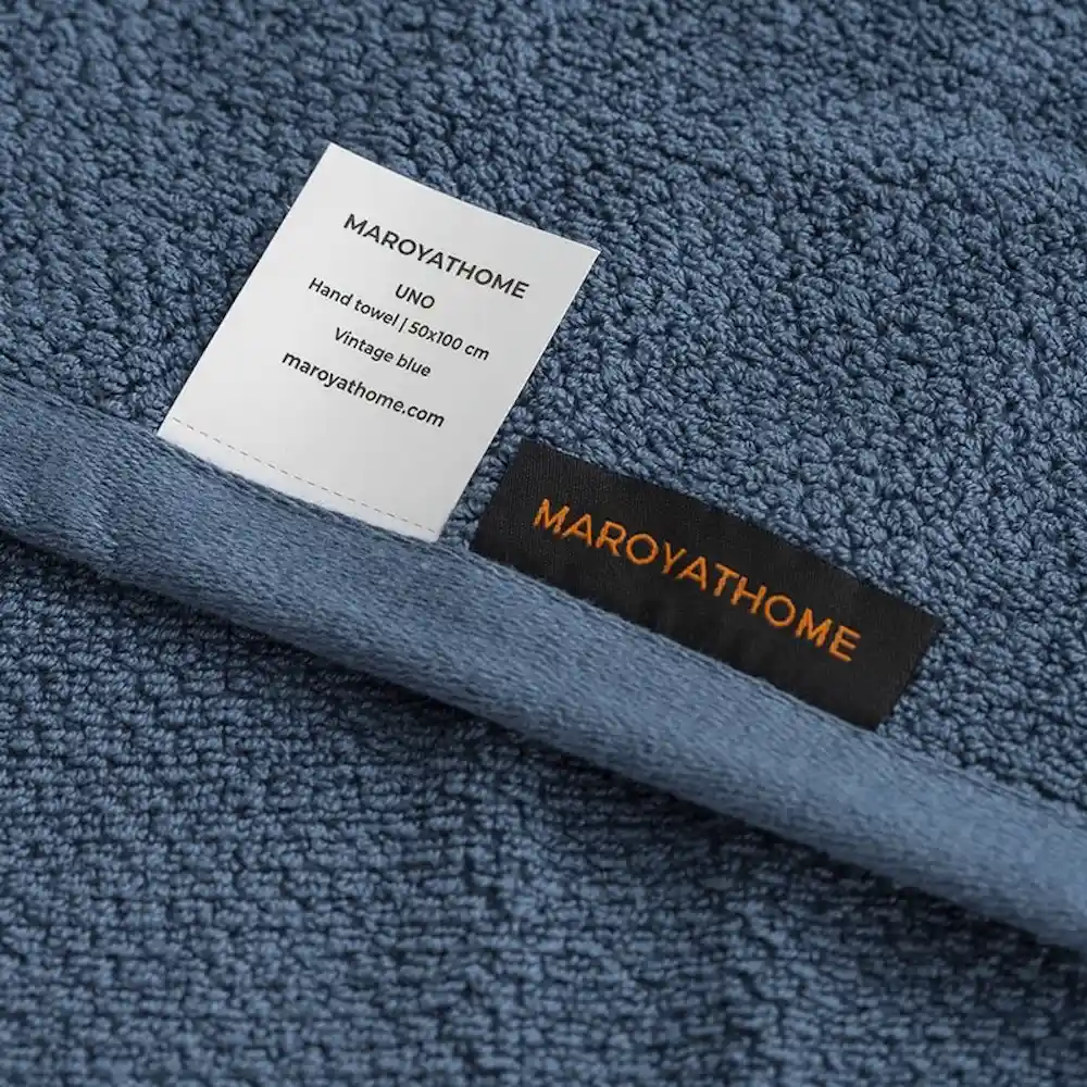 Maroyathome Uno handdoeken blauw 100% katoen en gecertifieerd met GOTS en FAIRTRADE