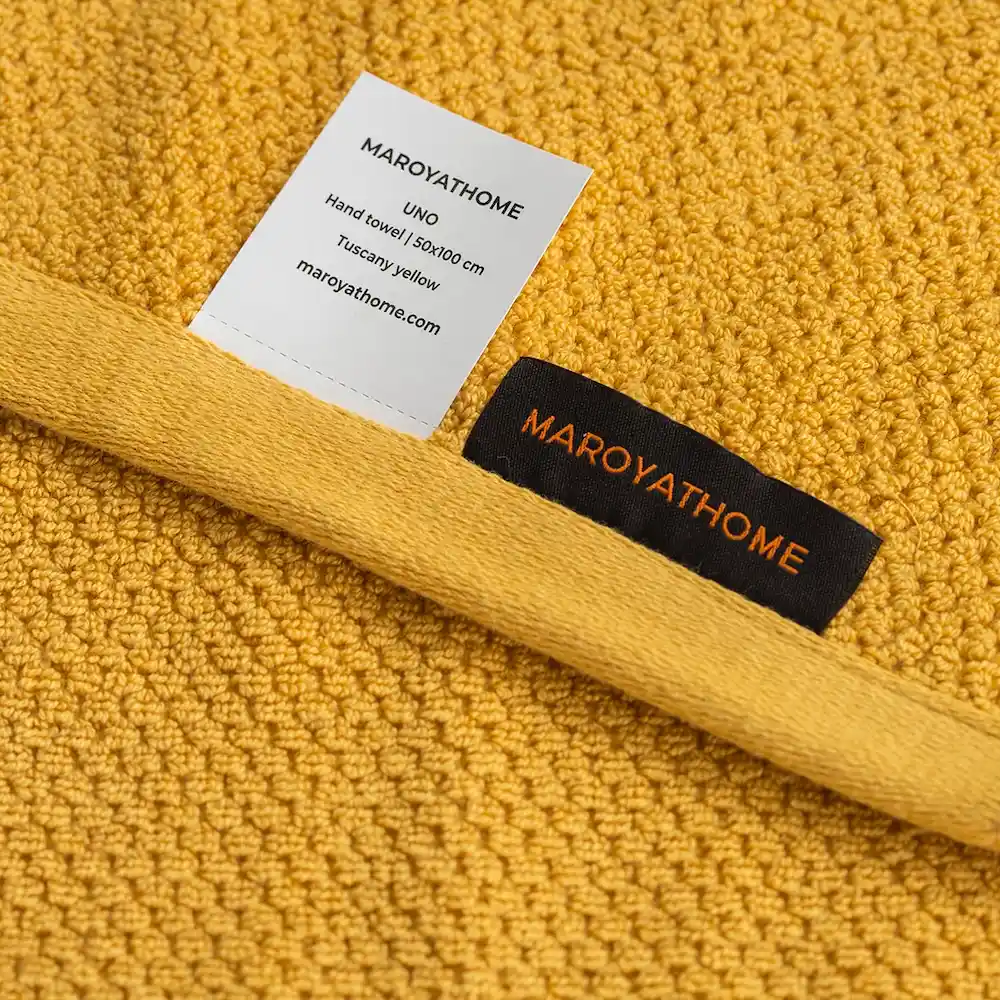Maroyathome Uno handdoeken geel 100% katoen en gecertifieerd met GOTS en FAIRTRADE
