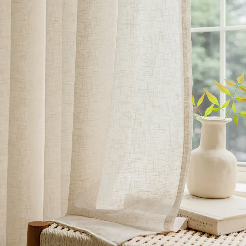 Bibiana vitrage kant en klaar - Beige - Met zoom en loodveter , kant en klaar